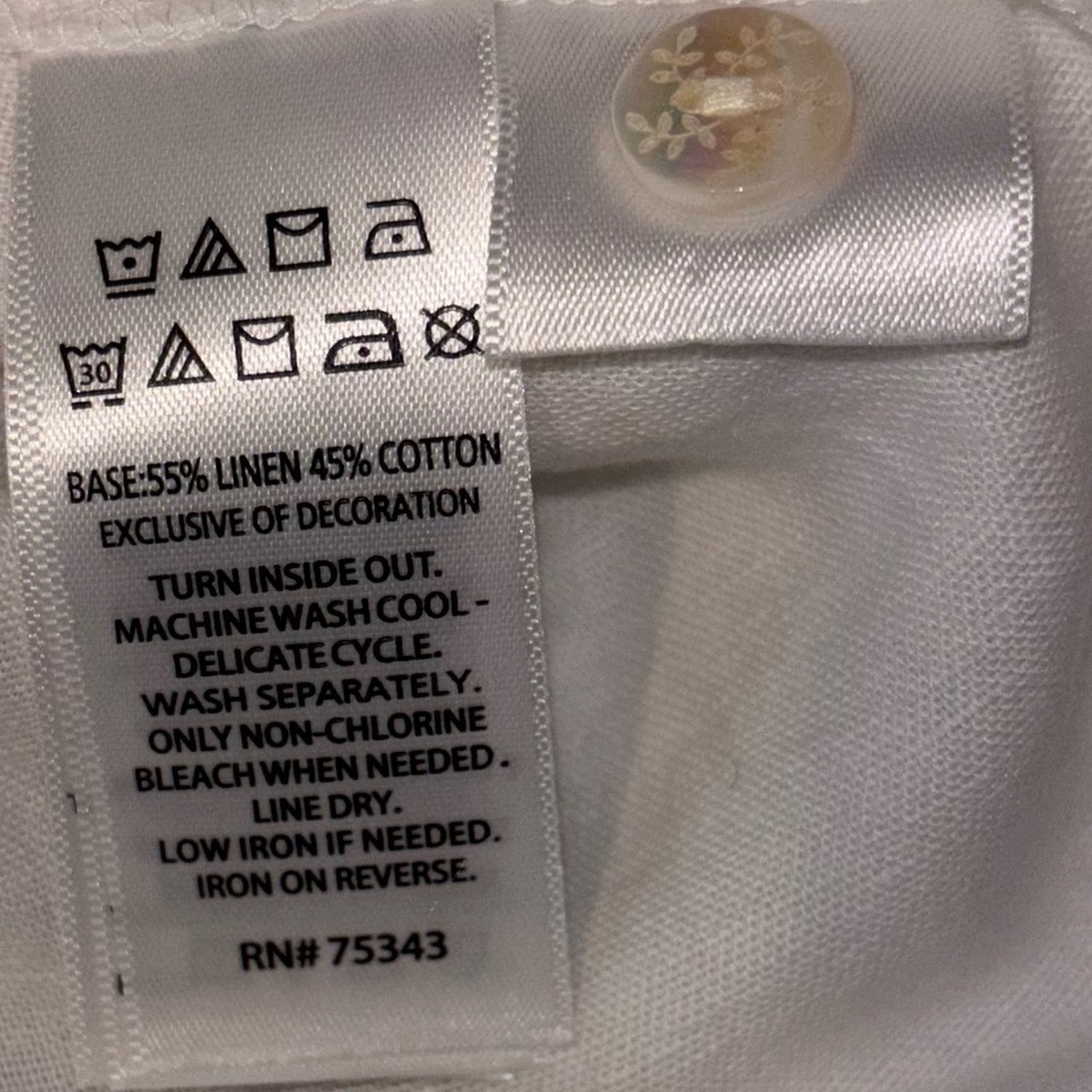 Laura Ashley Blouse Linen Cotton Blend Button Front Long Sleeve Eyelet Collar 1X - Picture 8 of 13